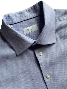 Eton Twill Contemporary Fit Blue Dress Shirt Size 18